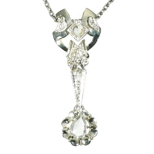 Rose cut diamond Art Deco pendant on chain